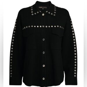 MAJE Knitted Eyelet Black Oversized Over Shirt with Silver Hardware Size: 2